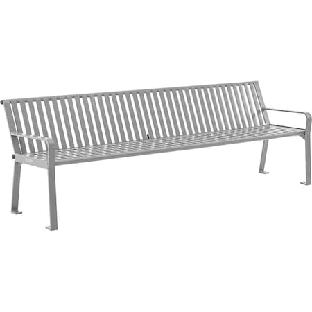 Global Industrial 8ft Outdoor Bench with Back, Vertical Steel Slat, Gray 694855GYKD